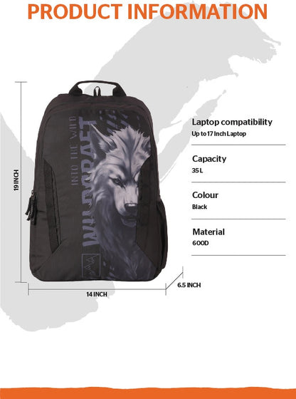Wildcraft Large 35 L Laptop Backpack Howler_LPBP_35L_Black (Black)