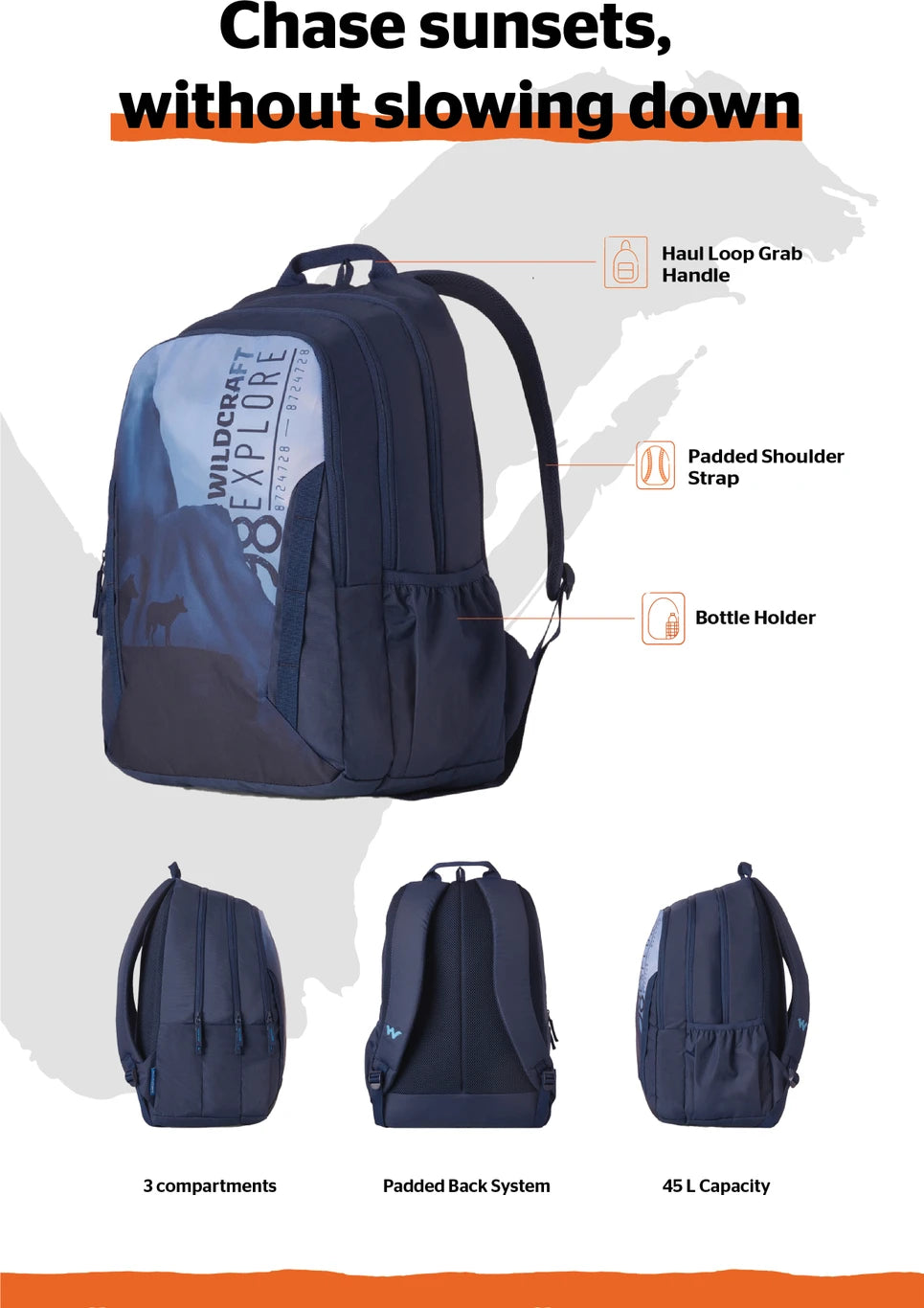 Wildcraft Large 45 L Laptop Backpack Roarer_LPBP_45L_Blue (Blue)