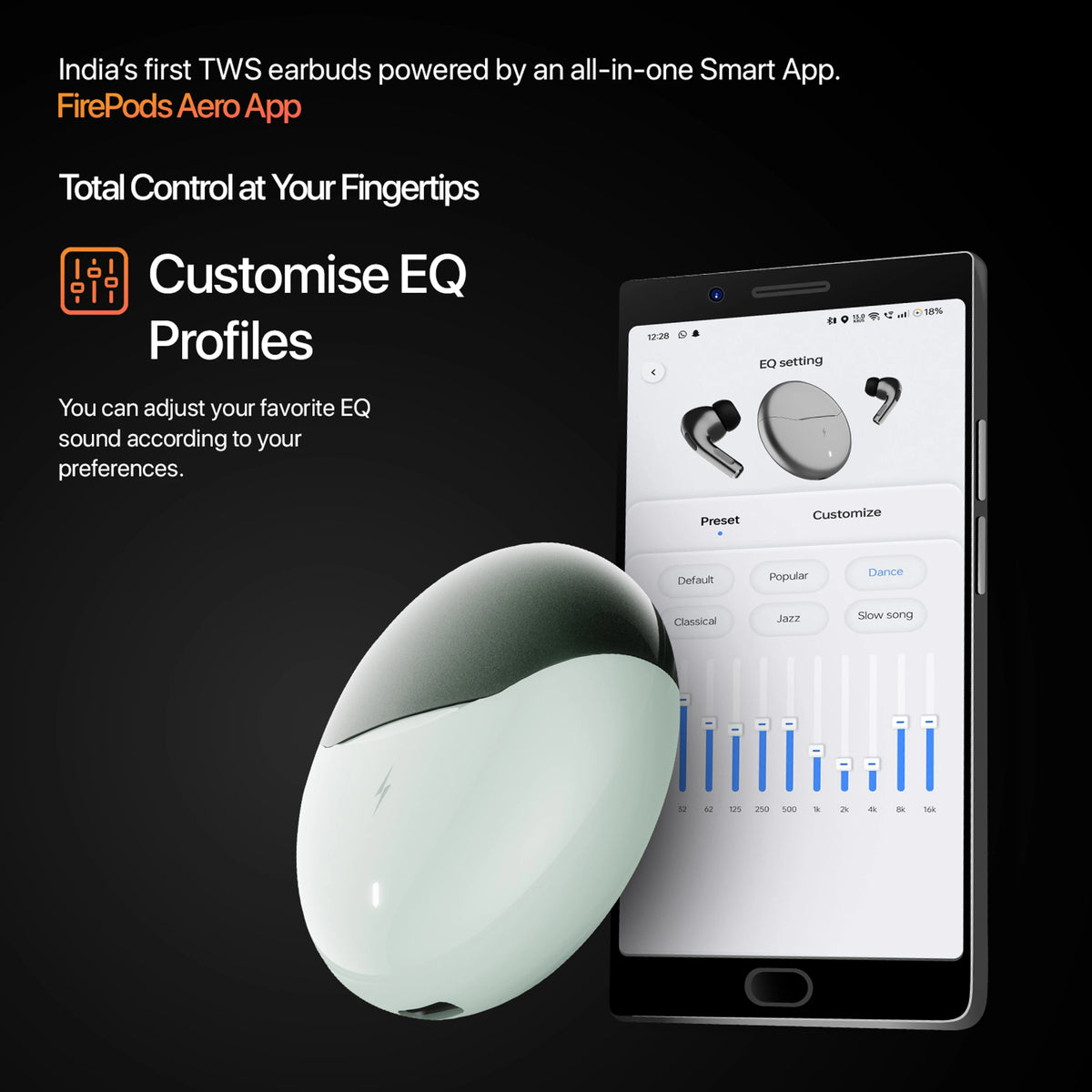 Fire-Boltt Aero Pro TWS Earbuds, Custom EQ Profiles, 50H Battery, Quad Mic ENC, BT 5.4 Bluetooth Headset (Sage, True Wireless)