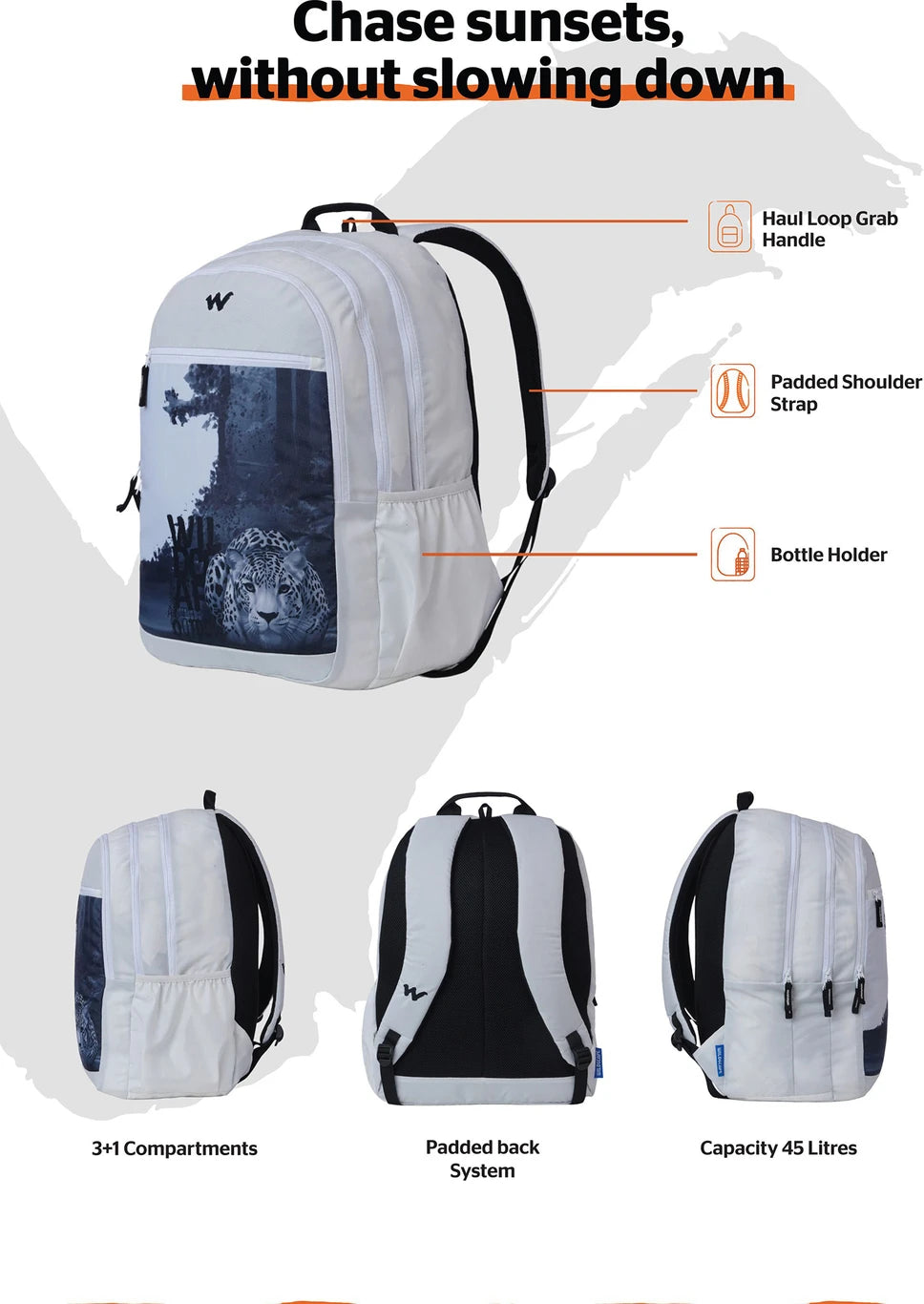 Wildcraft Large 45 L Laptop Backpack Roarer_LPBP_45L Pro_White (White)