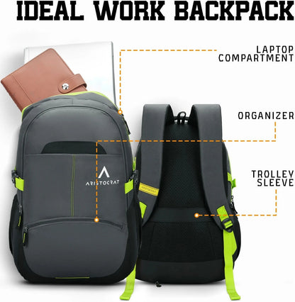 ARISTOCRAT Large 32 L Laptop Backpack Charge With Multiple Utility Pockets & Rain Cover (Grey)