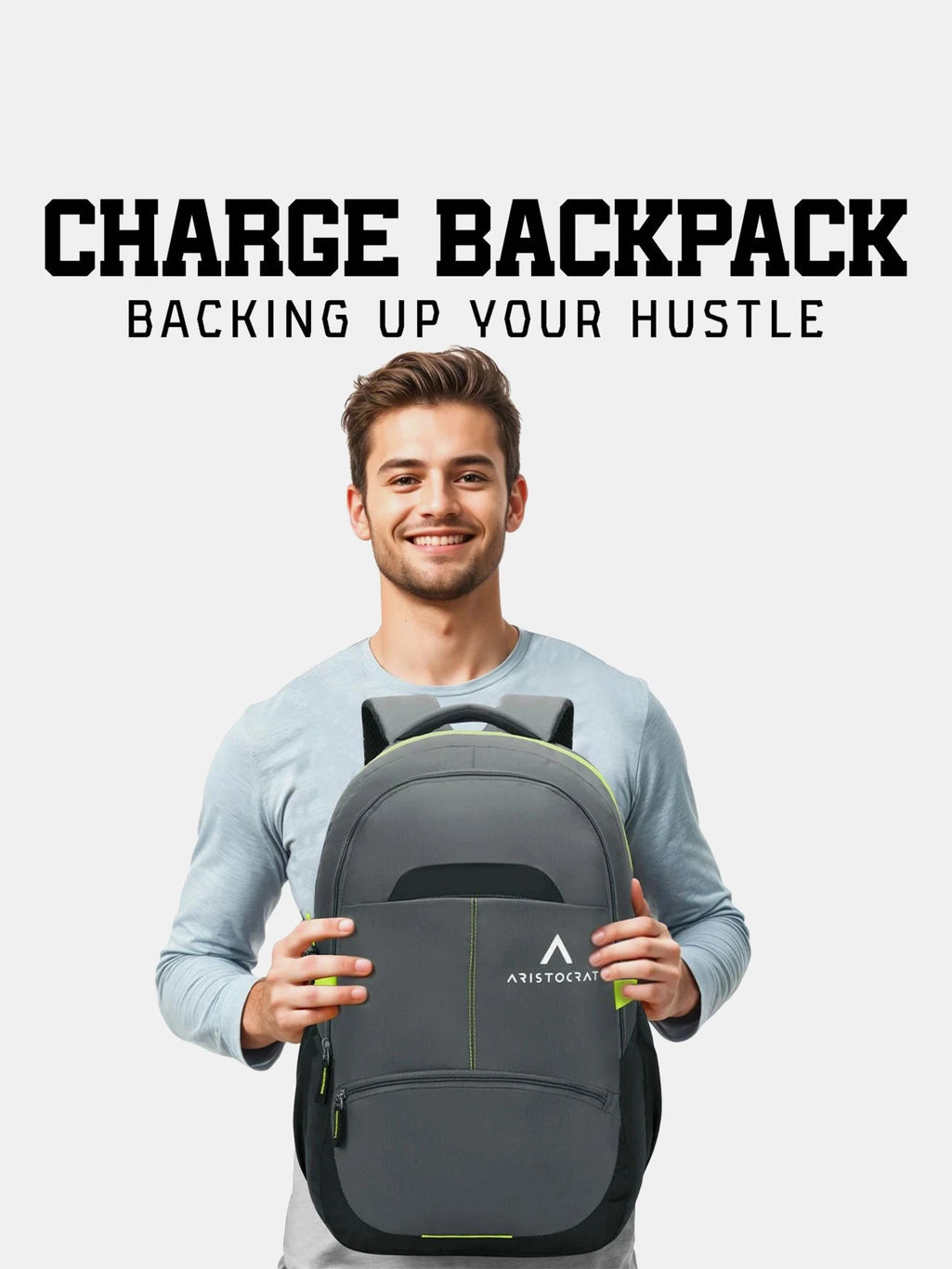 ARISTOCRAT Large 32 L Laptop Backpack Charge With Multiple Utility Pockets & Rain Cover (Grey)