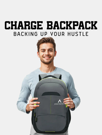ARISTOCRAT Large 32 L Laptop Backpack Charge With Multiple Utility Pockets & Rain Cover (Grey)