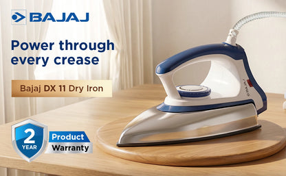 Bajaj Majesty DX-11 1000W Dry Iron with Advance Soleplate and Anti-bacterial German Coating Technology, White and Blue