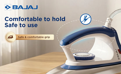 Bajaj Majesty DX-11 1000W Dry Iron with Advance Soleplate and Anti-bacterial German Coating Technology, White and Blue