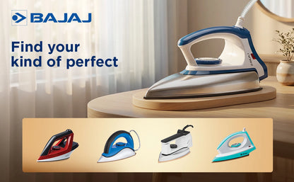 Bajaj Majesty DX-11 1000W Dry Iron with Advance Soleplate and Anti-bacterial German Coating Technology, White and Blue