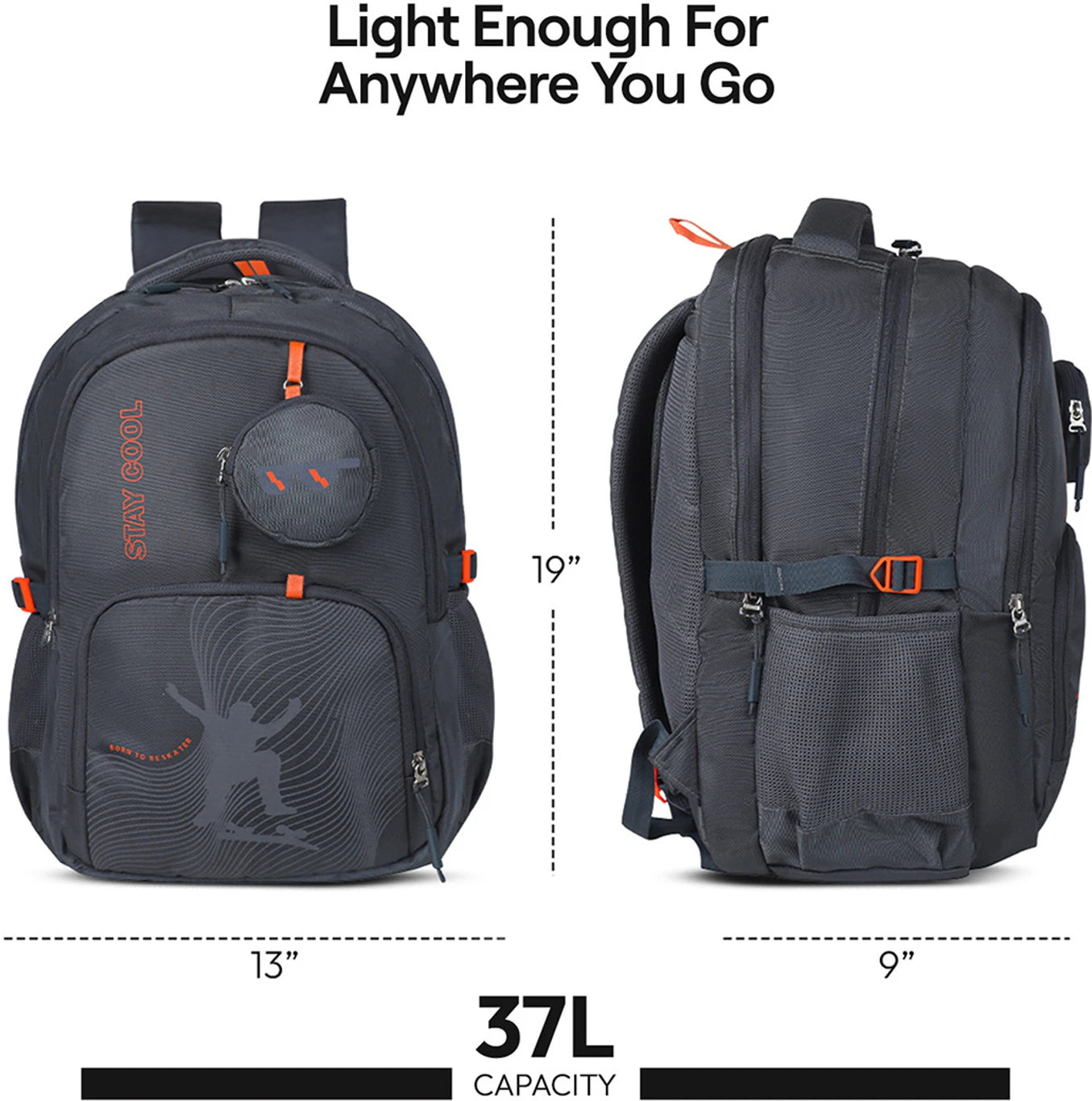 Priority Large 35 L Backpack 19 inch Classic College with Rain Cover for Unisex (Grey)