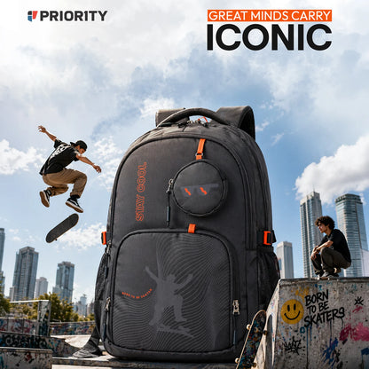 Priority Large 35 L Backpack 19 inch Classic College with Rain Cover for Unisex (Grey)