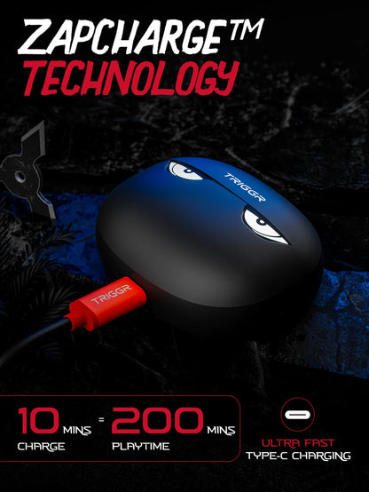 TRIGGR Kraken X5 with 50H Battery, BT v6.0, 40 ms Low Latency, 4-Mic ENC, Rapid Pairing Bluetooth Headset (Cyber Black, True Wireless)