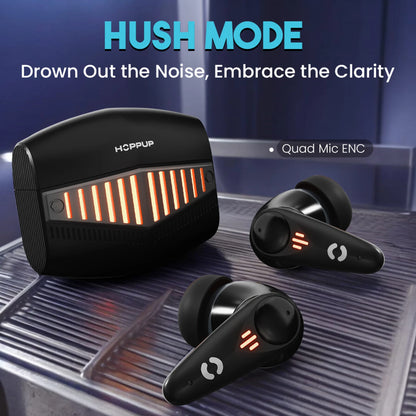 HOPPUP Predator Xo7 Gaming Earbuds with 35MS Low Latency, 13MM Drivers & Quad Mic ENC Bluetooth Headset (Blue, Gold, True Wireless)