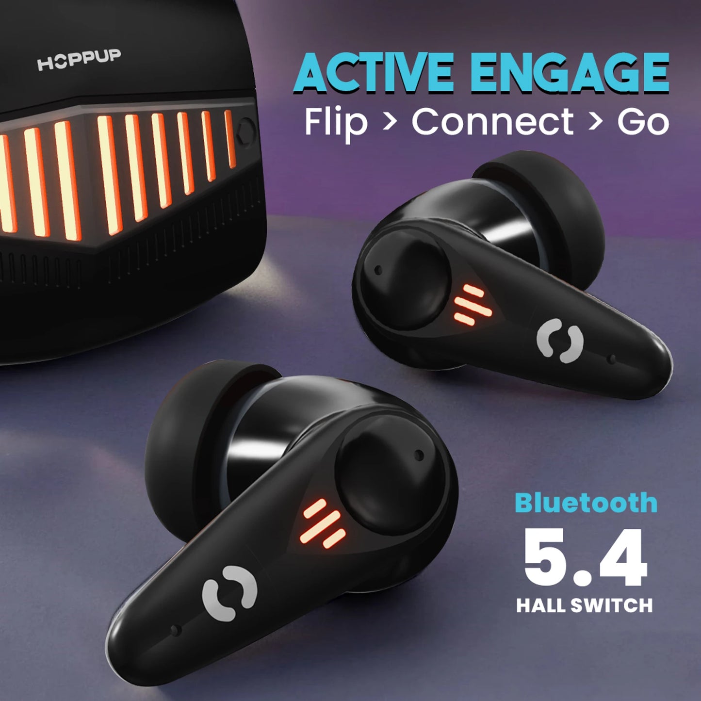 HOPPUP Predator Xo7 Gaming Earbuds with 35MS Low Latency, 13MM Drivers & Quad Mic ENC Bluetooth Headset (Blue, Gold, True Wireless)