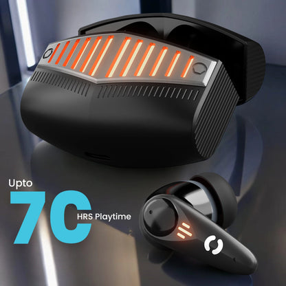 HOPPUP Predator Xo7 Gaming Earbuds with 35MS Low Latency, 13MM Drivers & Quad Mic ENC Bluetooth Headset (Blue, Gold, True Wireless)