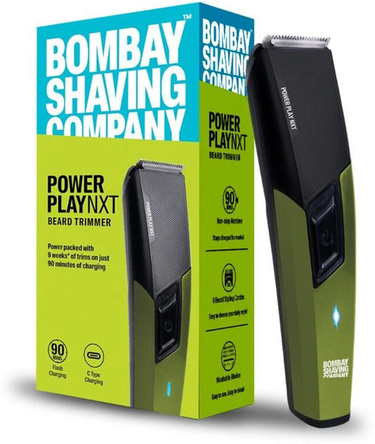 Bombay Shaving Company Power Play NXT Trimmer, 9 Weeks of trimming, 90 mins run time with Type C, 6 comb attachments, Self sharpening blades | Trimmer for Men