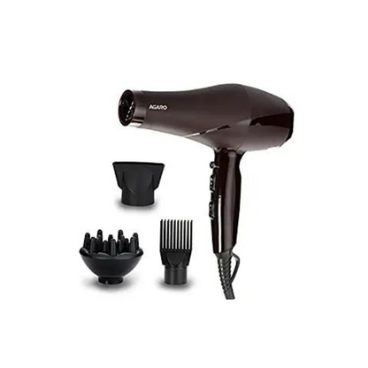 AGARO HD-1120 2000 Watts Professional Hair Dryer with AC Motor, Concentrator, Diffuser, Comb, Hot and Cold Air, 2 Speed 3 Temperature Settings with Cool Shot For both Men and Women, Black