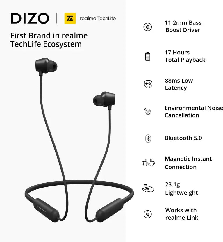 DIZO by realme TechLife Wireless Bluetooth Headset